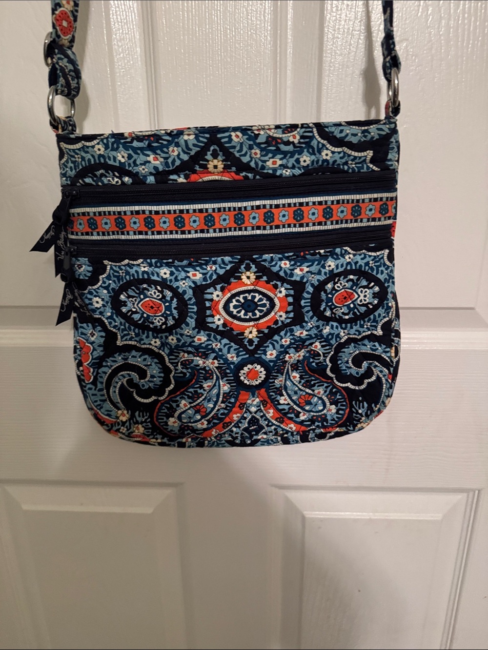 Vera Bradley Navy, Light Blue, and Coral Quilted Crossbody